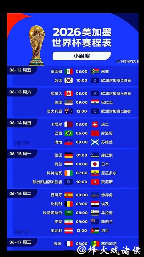 2026世界杯赛程直播时间表